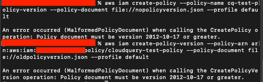 AWS CLI Error for Policy Version